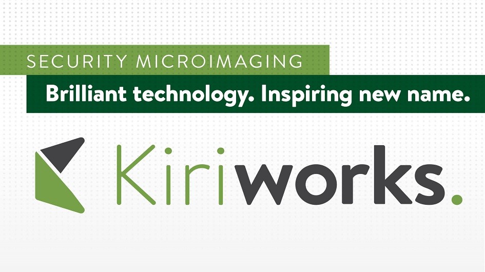 Kiriworks logo, security microimaging, brilliant technology, inspiring new name.