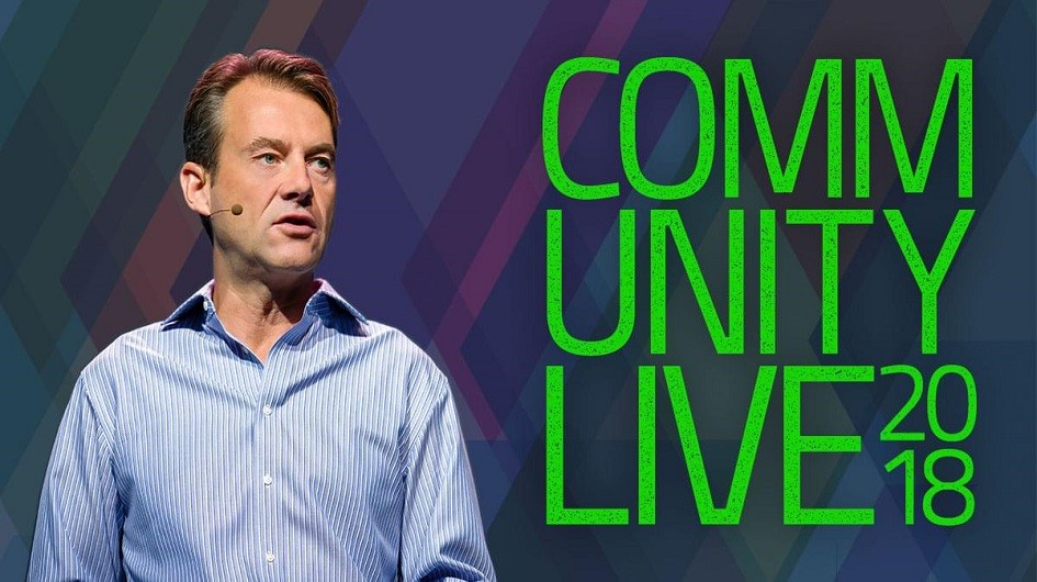 Community Live 2018 logo with event speaker