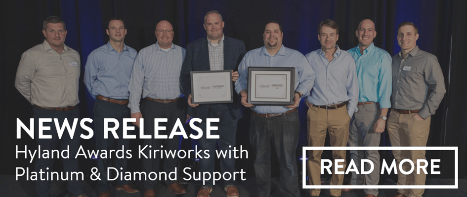 Kiriworks team receiving Hyland Platinum and Diamond Support status