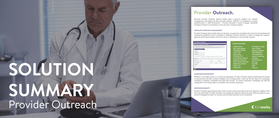 Sheet on provider outreach, doctor in lab wear looking at computer